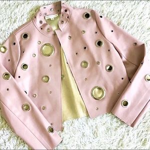 Vegan Leather Rose Gold Peach Silver Moto Jacket M